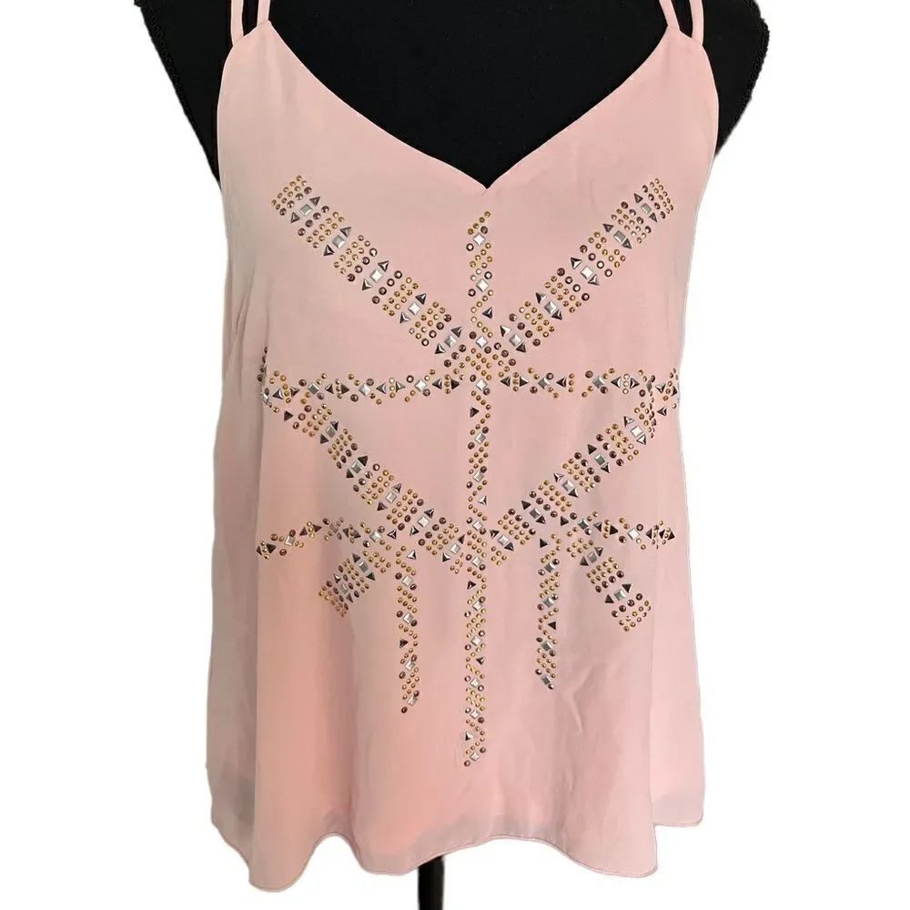 Stoosh blush pink embellished lined tank top with back straps, size S